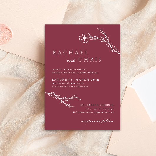 ベリーピンクボホモダンステンシルドフローラ植物学 招待状