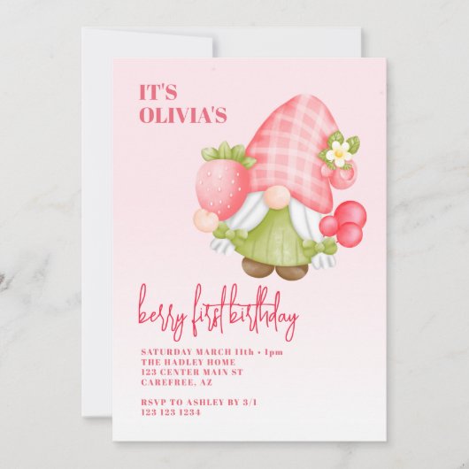 ベリーファーストかわいい格言1st誕生日 招待状 (正面)