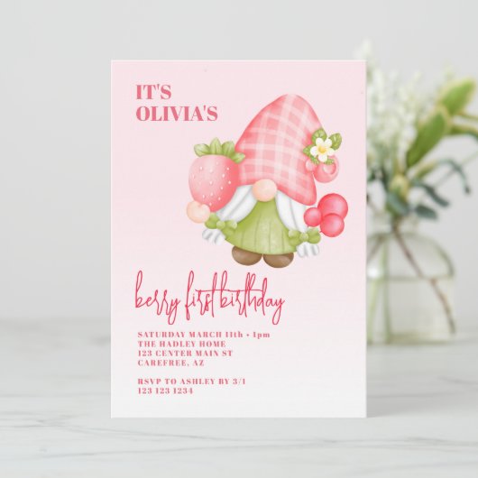 ベリーファーストかわいい格言1st誕生日 招待状 (スタンド正面)