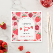 ベリーファーストかわいい1stバースデーガールズストロベリー スタンダードランチョンナプキン (インサイチュ)