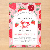 ベリーファーストかわいい1th誕生日ストロベリーガール アクリル招待状 (正面)