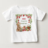 ベリーファーストストロベリーアンドベア誕生日 ベビーTシャツ (正面)