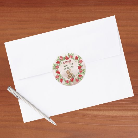 ベリーファーストストロベリーアンドベア誕生日 ラウンドシール