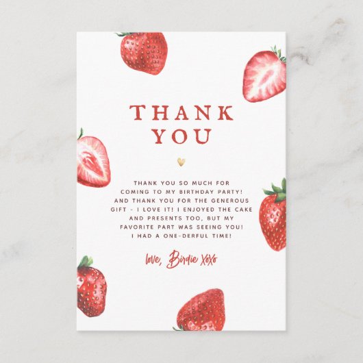 ベリーファーストストロベリーガールファースト誕生日パーティー サンキューカード (正面)