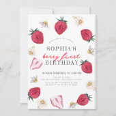 ベリーファーストストロベリーガールフローラガール1st誕生日 招待状 (正面)