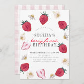 ベリーファーストストロベリーガールフローラガール1st誕生日 招待状 (正面/裏面)