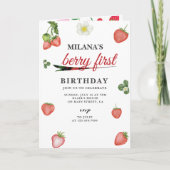 ベリーファーストストロベリーガール1stバースデーフォト 招待状 (正面)