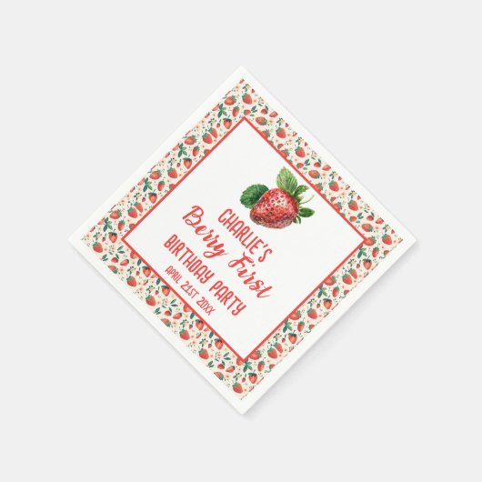 ベリーファーストストロベリーガール1st誕生日パーティー スタンダードカクテルナプキン (角)