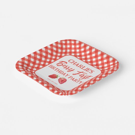 ベリーファーストストロベリーガール1st誕生日パーティー ペーパープレート (傾斜あり)