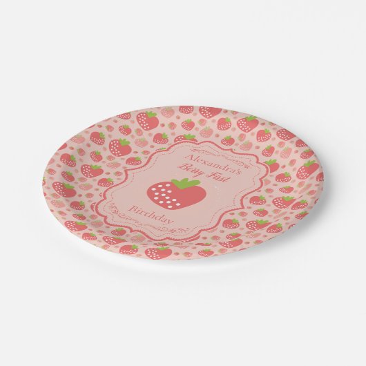 ベリーファーストストロベリーガール1st誕生日パーティー ペーパープレート (アングル)