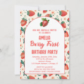 ベリーファーストストロベリーガール1st誕生日パーティー 招待状 (正面)