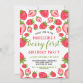 ベリーファーストストロベリーキュートカスタム1st誕生日 招待状 (正面)