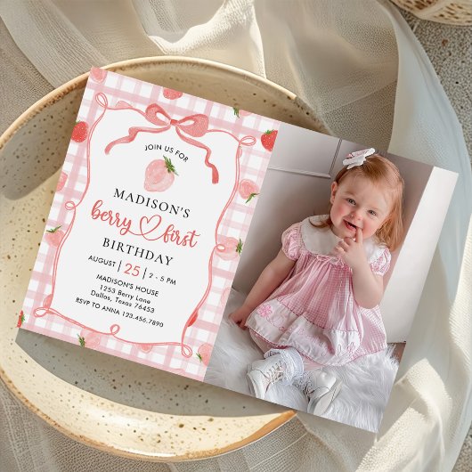 ベリーファーストストロベリーギンガム1stバースデーフォト 招待状