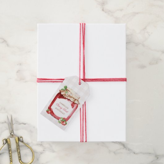 ベリーファーストストロベリージャム1st誕生日パーティー ギフトタグ (より糸付き)