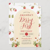 ベリーファーストストロベリースウィートバースデーパーティーフローラ 招待状 (正面/裏面)