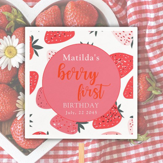 ベリーファーストストロベリーバースデーパーティードレッド スタンダードカクテルナプキン