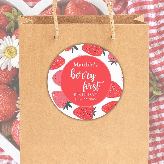 ベリーファーストストロベリーバースデーパーティードレッド ラウンドシール