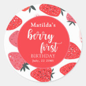 ベリーファーストストロベリーバースデーパーティードレッド ラウンドシール (正面)