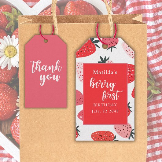 ベリーファーストストロベリーバースデーパーティー赤ピンク ギフトタグ