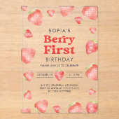ベリーファーストストロベリーパターン1st夏誕生日 アクリル招待状 (正面)