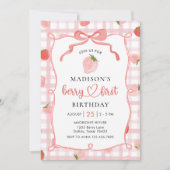 ベリーファーストストロベリーピンクジンガム1st誕生日 招待状 (正面)