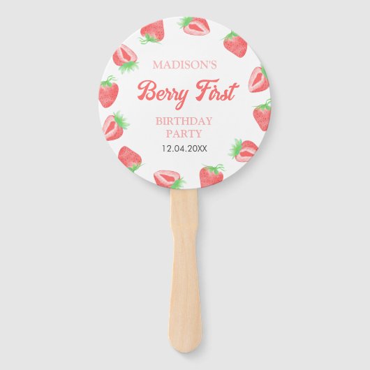 ベリーファーストストロベリーピンク誕生日パーティーの写真 ハンドファン (正面)