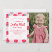ベリーファーストストロベリーフォト1st誕生日パーティー 招待状 (正面)