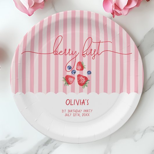 ベリーファーストストロベリーレッドガール1st誕生日パーティー ペーパープレート