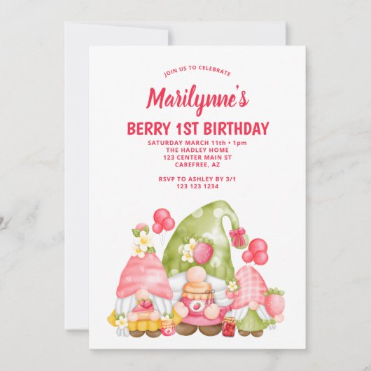 ベリーファーストストロベリー格言誕生日 招待状 (正面)