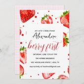 ベリーファーストストロベリー誕生日招待状レッド 招待状 (正面/裏面)