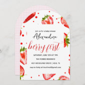 ベリーファーストストロベリー誕生日招待状レッド 招待状 (正面/裏面)