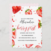 ベリーファーストストロベリー誕生日招待状レッド 招待状 (正面/裏面)