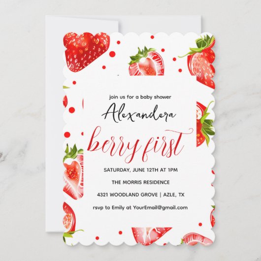 ベリーファーストストロベリー誕生日招待状レッド 招待状 (正面)