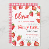 ベリーファーストストロベリー誕生日 招待状 (正面/裏面)