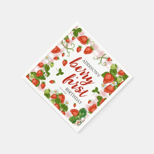 ベリーファーストストロベリー1st誕生日パーティーカスタム スタンダードカクテルナプキン (角)