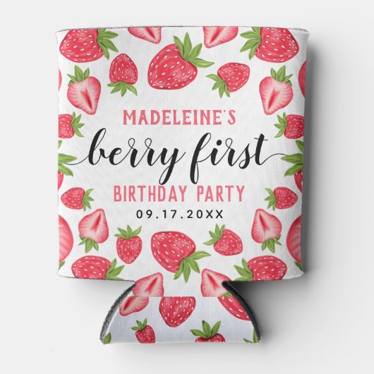 ベリーファーストストロベリー1st誕生日パーティーカスタム 缶クーラー (正面)
