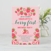 ベリーファーストストロベリー1st誕生日パーティーガール 招待状 (スタンド正面)