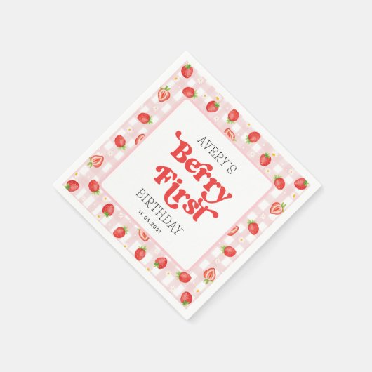 ベリーファーストストロベリー1st誕生日パーティー スタンダードカクテルナプキン (角)