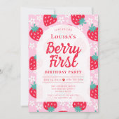 ベリーファーストストロベリー1st誕生日パーティー 招待状 (正面)