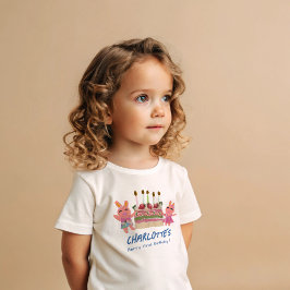 ベリーファーストハッピーバースデーバンニーズアンドケーキブルー ベビーTシャツ