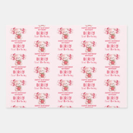ベリーファーストハッピーバースデー名ストロベリー ラッピングペーパーシート