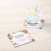 ベリーファーストピンクフローラ1st誕生日 スクエアペーパーコースター (インサイチュ)