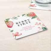 ベリーファーストピンクフローラ1st誕生日 スクエアペーパーコースター (アングル)