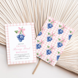ベリーファーストブルーベリーピンクボウコケット誕生日 招待状