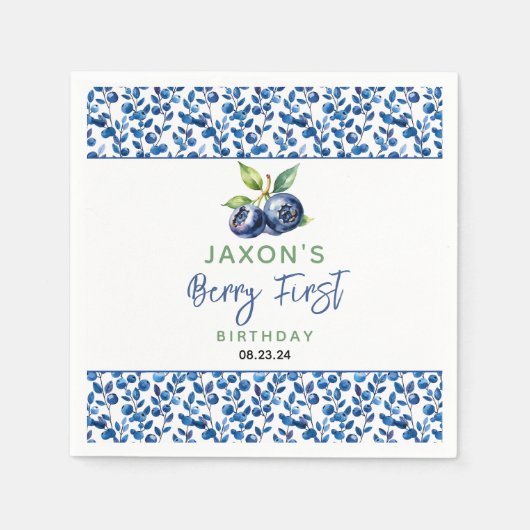ベリーファーストブルーベリー1st誕生日パーティー スタンダードカクテルナプキン (正面)
