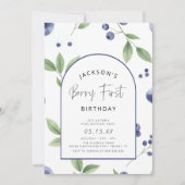 ベリーファーストブルーベリー1st誕生日パーティー 招待状 (正面)