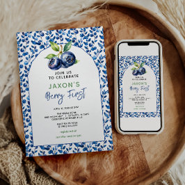 ベリーファーストブルーベリー1st誕生日パーティー 招待状