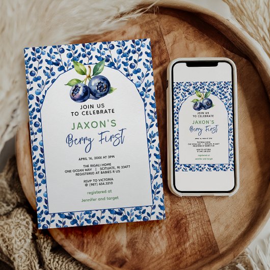 ベリーファーストブルーベリー1st誕生日パーティー 招待状