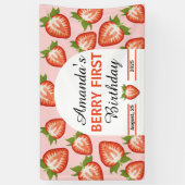 ベリーファーストベビーガールピンク誕生日 横断幕 (縦)