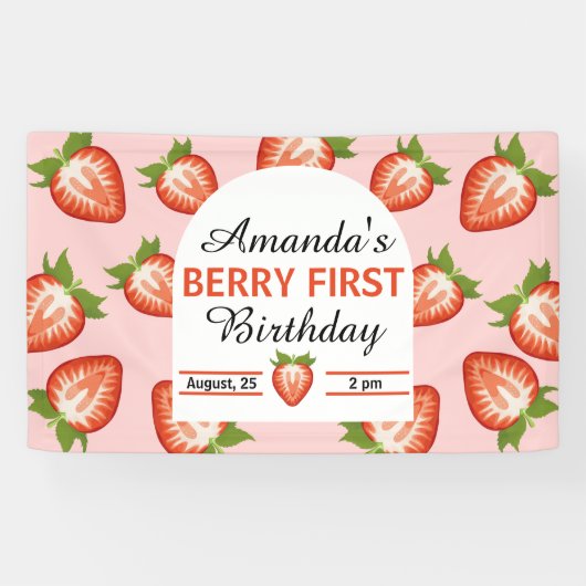 ベリーファーストベビーガールピンク誕生日 横断幕 (横)